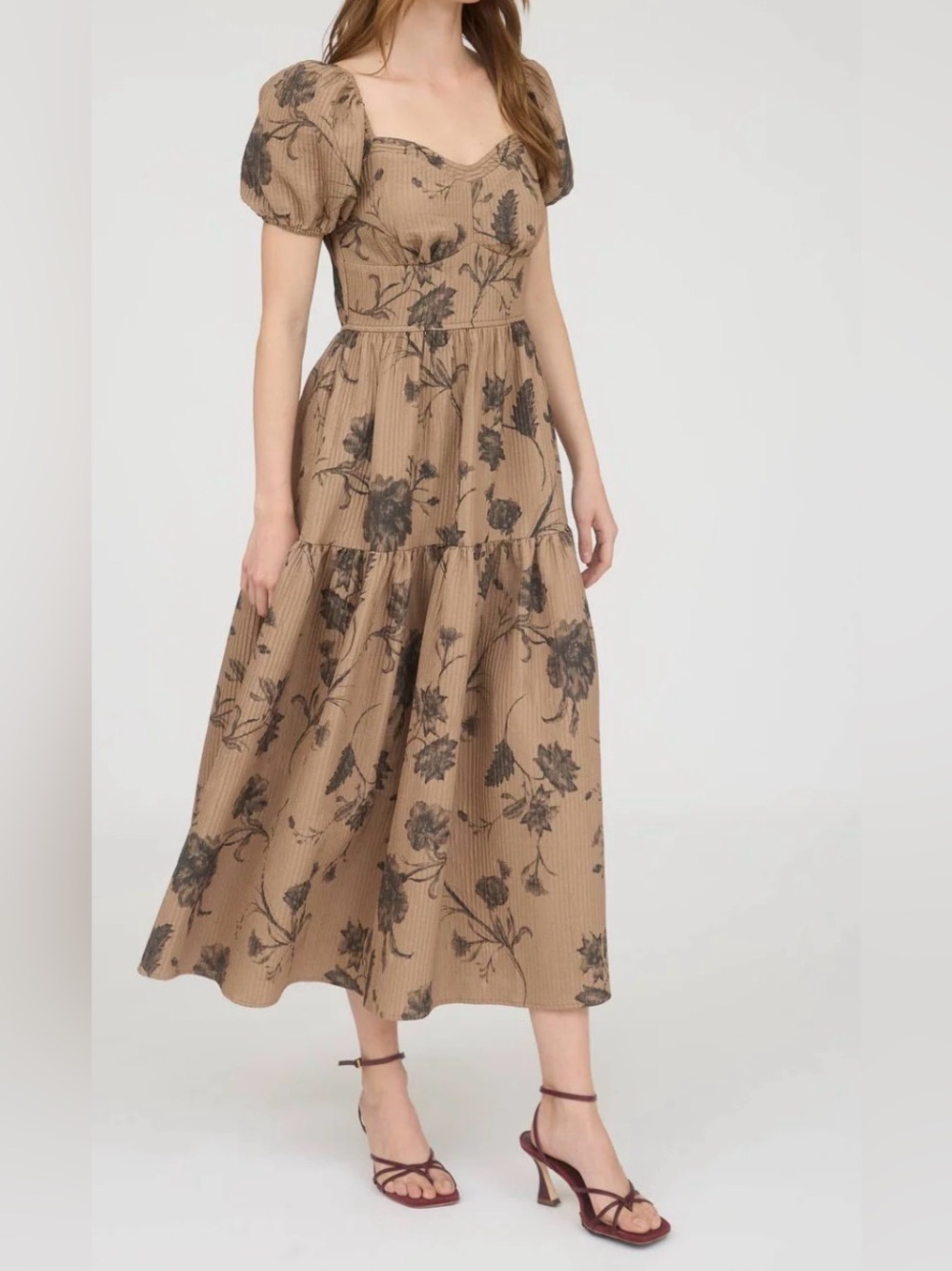 NWOT Floral Midi Dress with Puff Sleeves